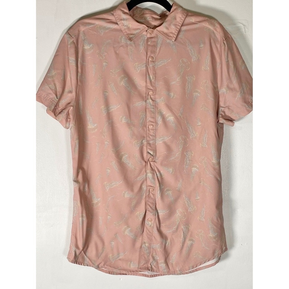All In Motion Jellyfish Button Up Shirt Pink Coastal Beach Short Sleeve M Resort